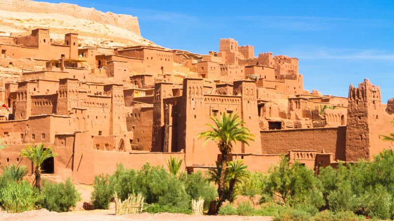 View of the historic Ait Ben Haddou Kasbah during the Tour from Errachidia to Marrakech, showcasing its stunning architecture and rich cultural heritage.