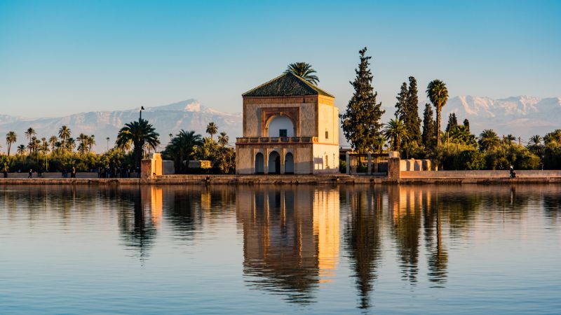 Stunning view of Marrakesh cityscape, showcasing vibrant culture and architecture, featured in a Tour from Errachidia to Marrakech.